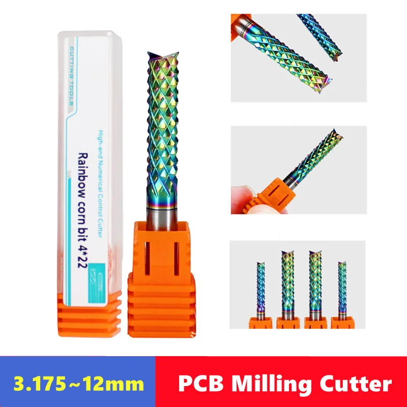 

V-образные кукурузные зубы, фреза с ЧПУ 3,175/4/6/8/10/12 мм, хвостовик, DLC-покрытие, фрезерный инструмент для печатной платы/стекловолокна/MDF