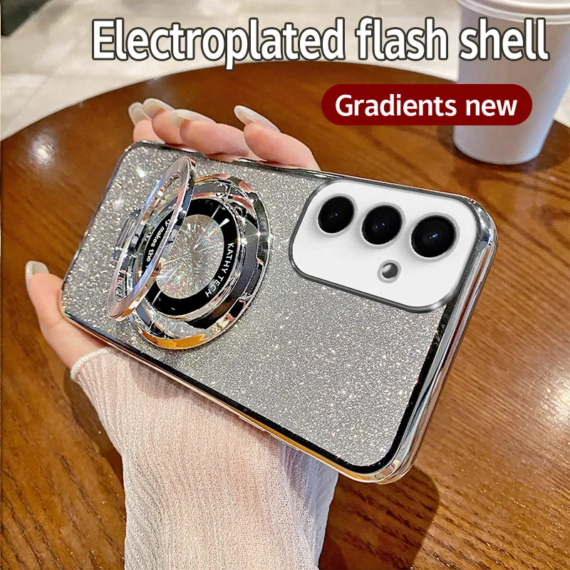Glitter Magsafe Magnetic Stand Holder Plating Case for Samsung Galaxy A14 A24 A34 A54 A15 A25 A35 A55 A05 A05S 4G 5G Cover