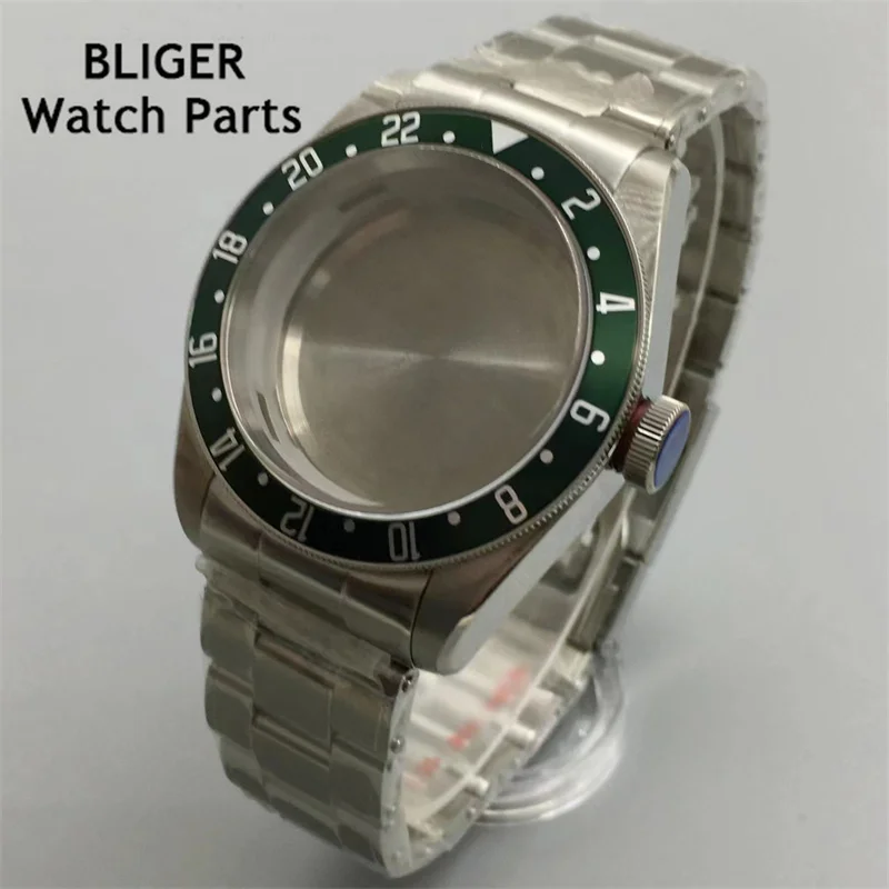 BLIGER 41mm silver stainless steel watch case domed sapphire glass fit NH35 NH36 NH34 ETA2824 PT5000 Seagull ST2130 movement