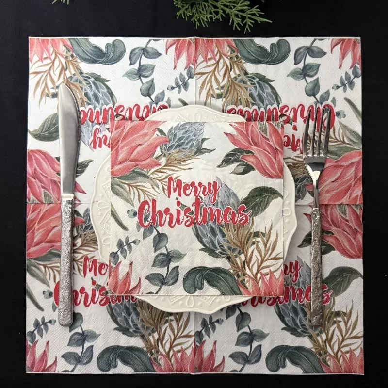 

20pcs 33cm 2Layer Flower Print Pattern Christmas Napkins Party Decoration Napkins DIY Decoupage Paper