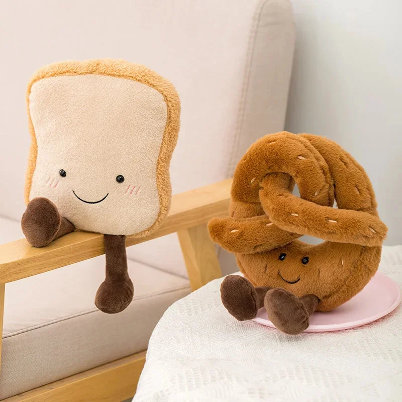 Kawaii Hot Bread Food Series Plush Toy With Happy Expression Baguette Croissant Sausages Fried Roll Bread Plush Doll Home Decor