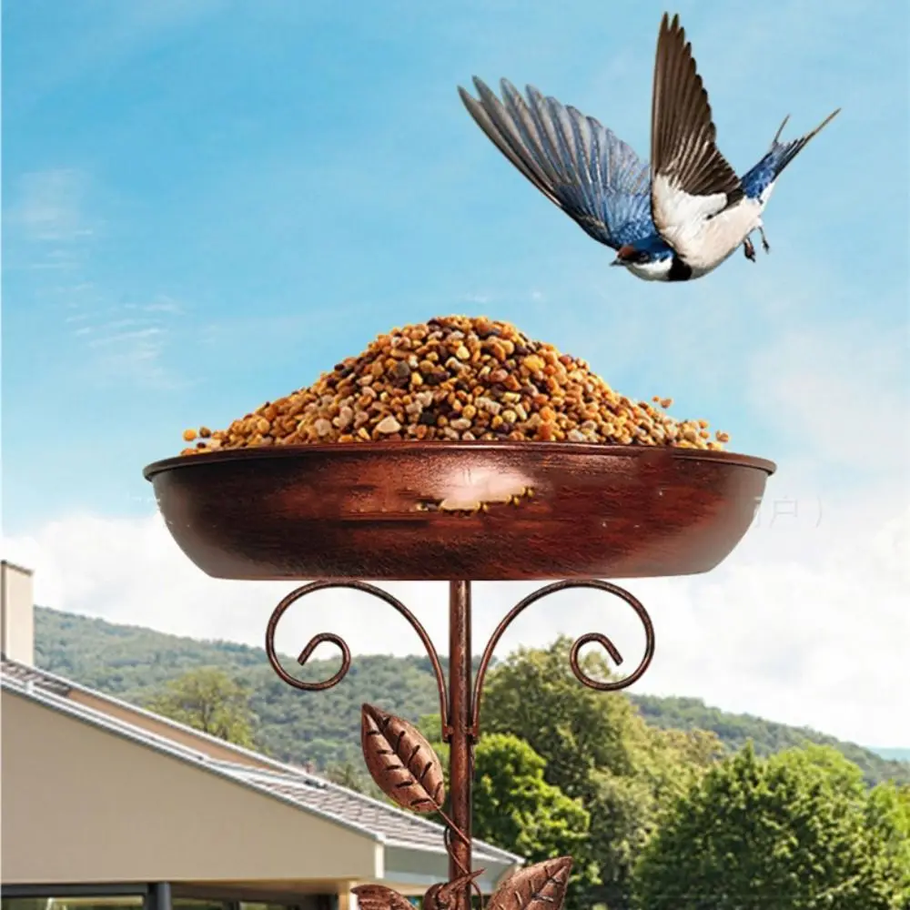 Iron Garden Birdbath Vintage Large Capacity Bird Feeding Dish Sturdy Multi Functional Bird Water Bowl Hummingbird