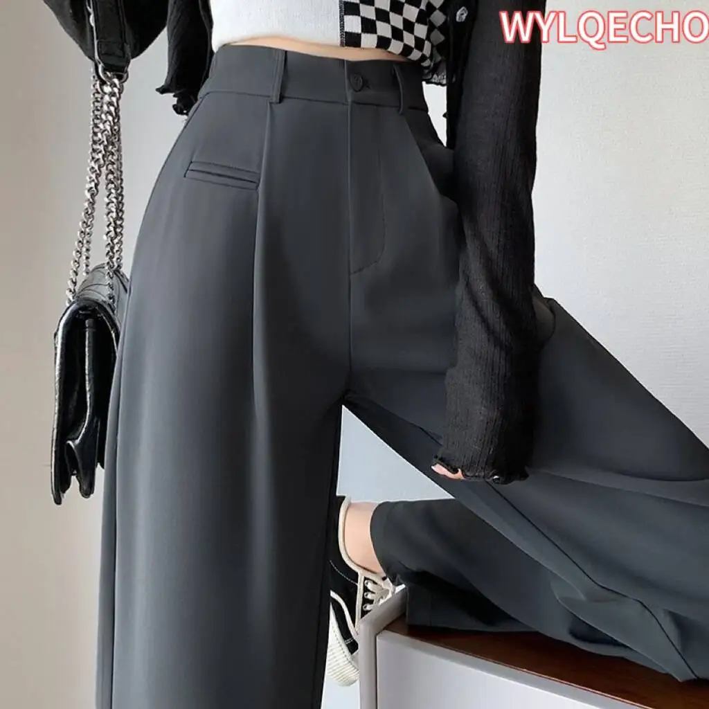 High Waist White Suit Wide Leg Women's Full Pants 2024 New Spring Summer Female Elegant Minimalism Straight Loose Trousers