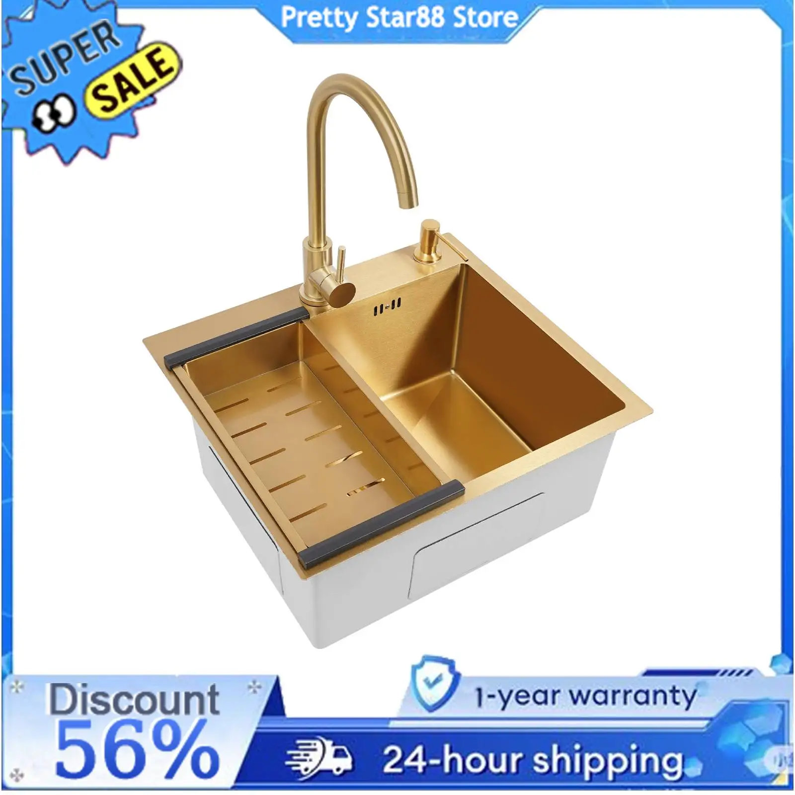 

Golden Sink Corrosion-Resistant Quick Drainage Kitchen Sink for Homes/Restaurants/Cafes/Hotels/Homestays