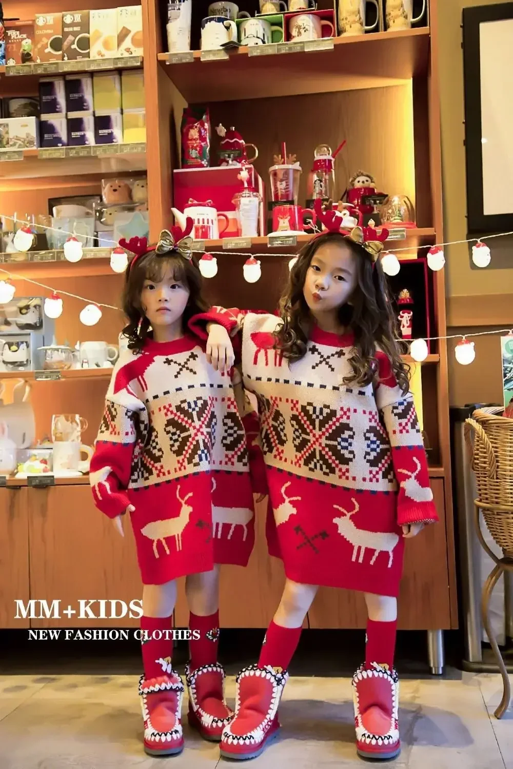 Girls\' Sweater Autumn/Winter New Mid to Big Kids Korean Fashion Christmas Elk Children\'s Knit Medium Long