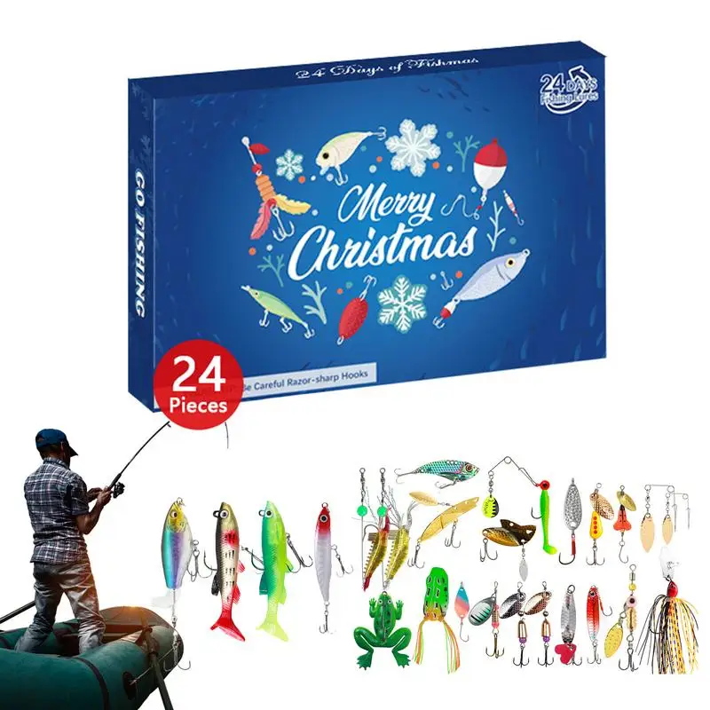 2025 New Fishing Advent Calendar 24 Days Xmas Fishing Fishhook Advent Calendar Christmas Countdown Fishing Lures Set