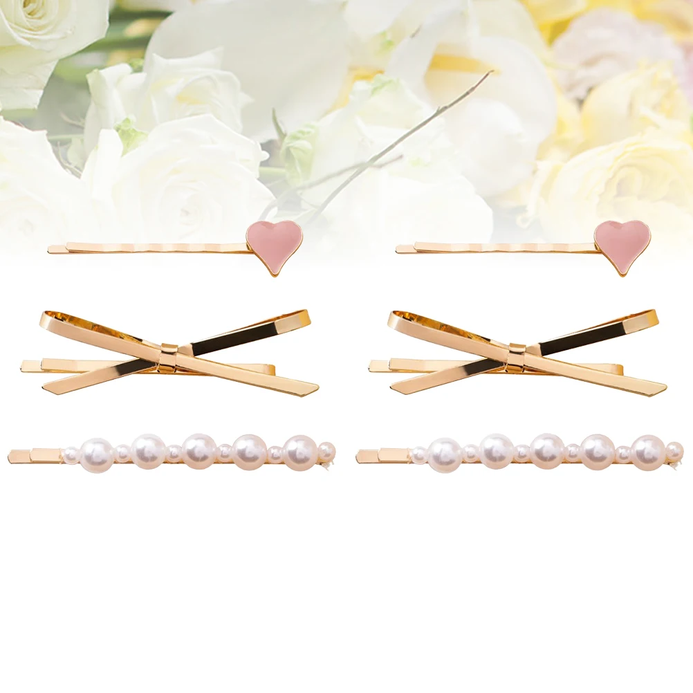 

6 PCS/2Sets Hair Clips Bow Pearl Bobby Pins Hairpins Decorative Accessories and Heart