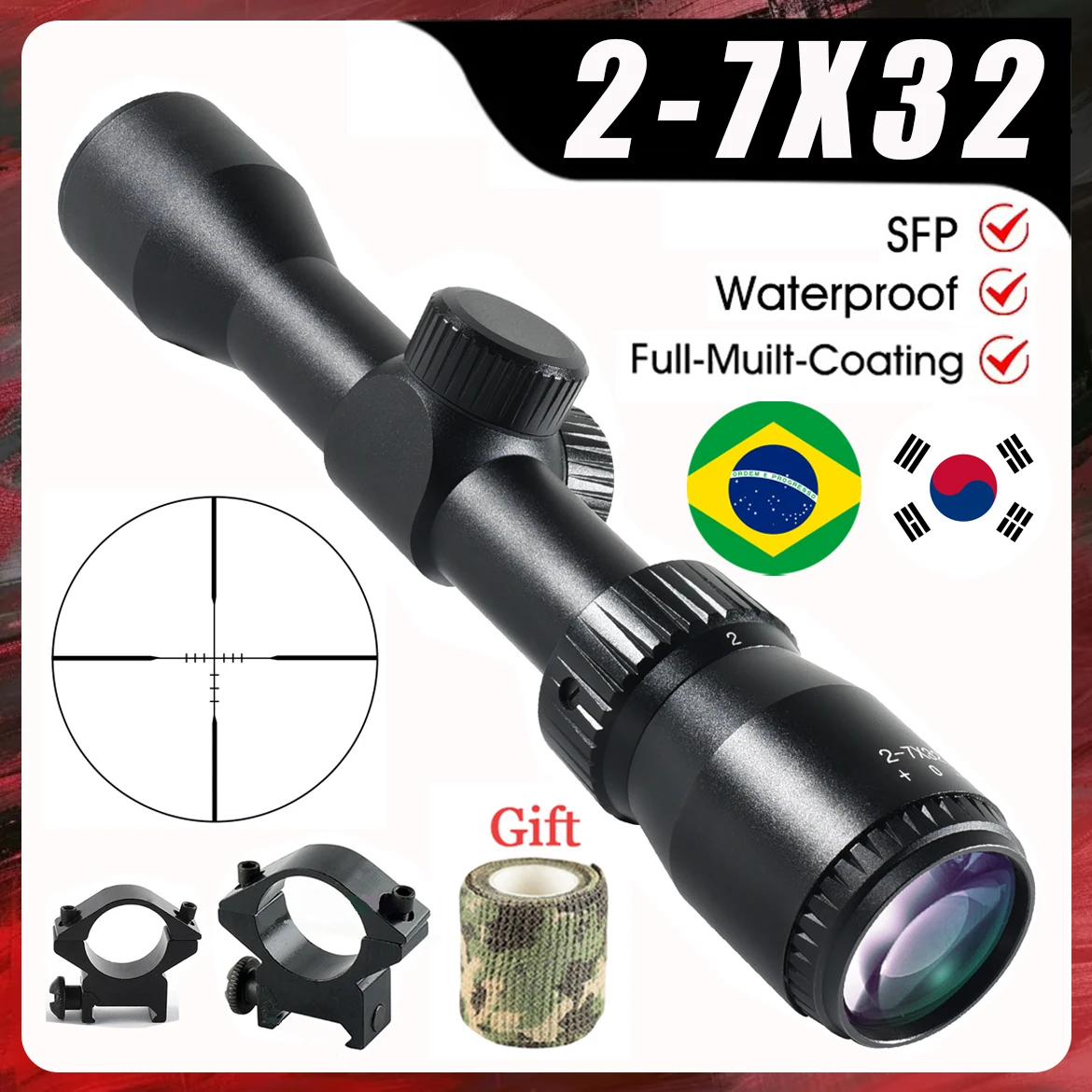 Outdoor 2-7x32 SFP Tactical Optics Crosshair Reticle Rifle Scope Hunting Equipment Airsoft Accessoirey Fit 11/20MM Rail Mount