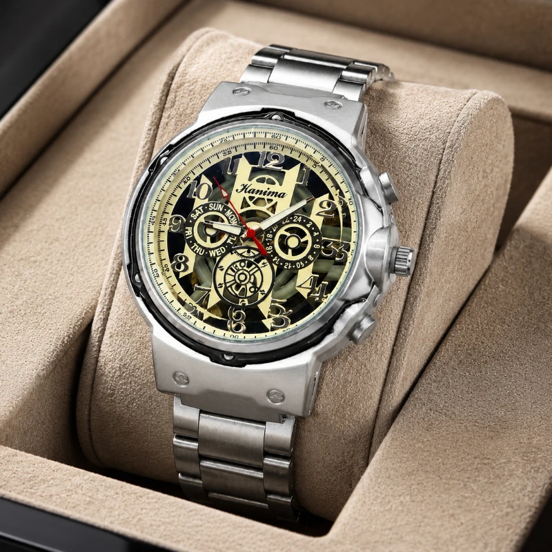 Fashion Men Skeleton Quartz Watch Luxury Brand Stainless Steel Watches for Men Business Sport Daily Male Wrist Watch Clock Gift