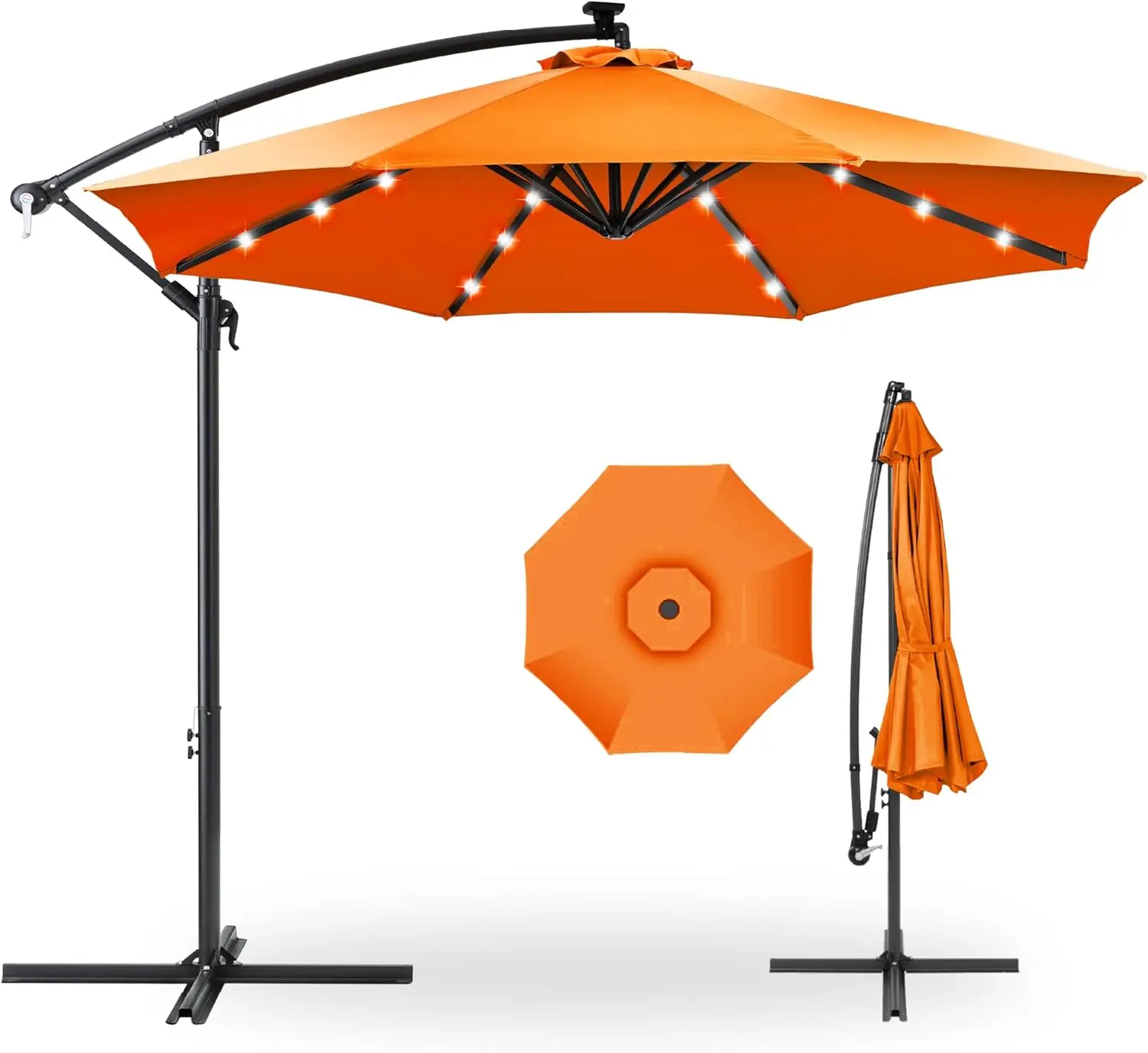 10ft Solar LED Offset Hanging Market Patio Umbrella for Backyard, Poolside, Lawn and Garden w/Easy Tilt Adjustment