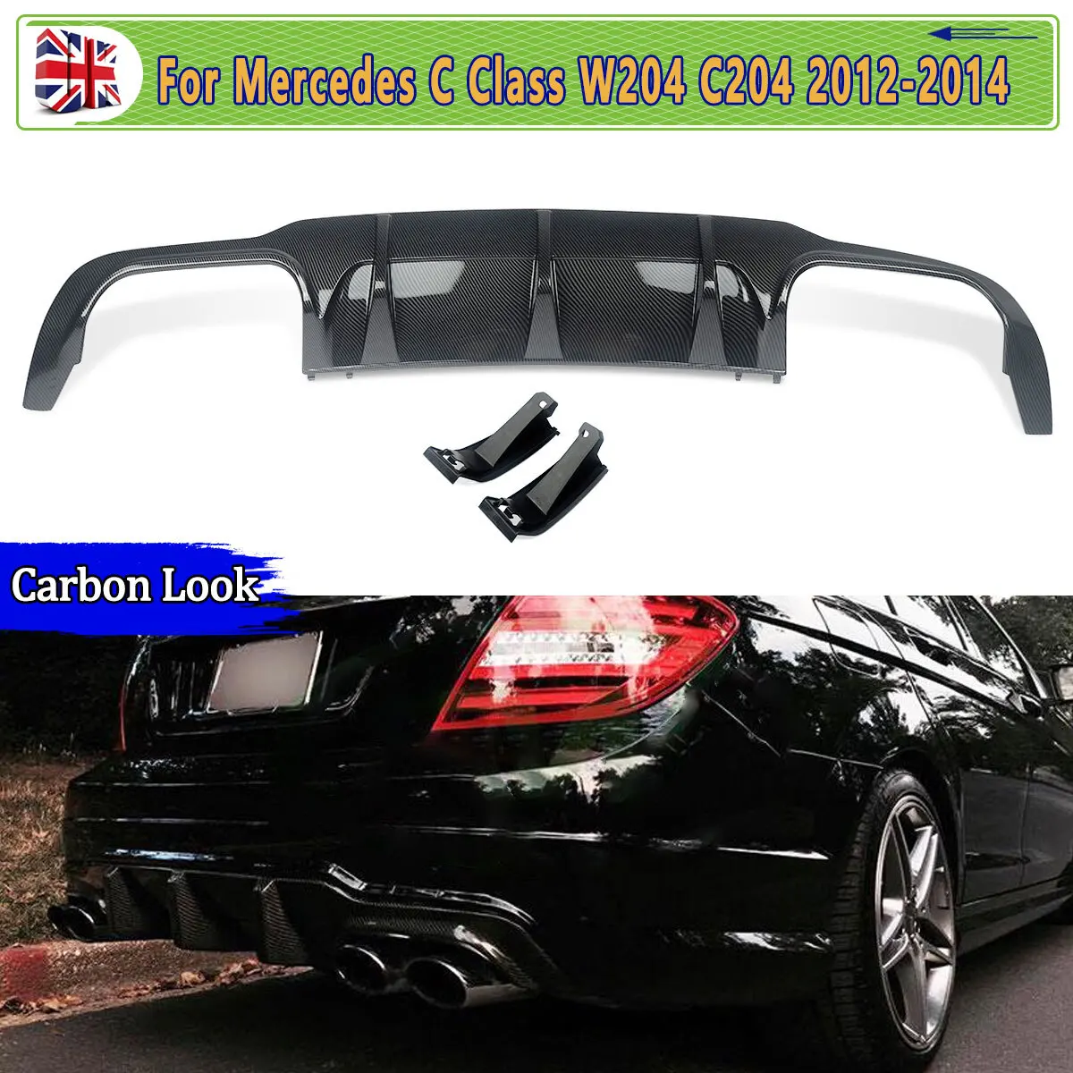 메르세데스 W204 C204 C클래스 C280 C300 C350 CDI LCI 2012 2013 2014 2015 C63 카본룩 디퓨저 립 (리어 범퍼 디퓨저 립)