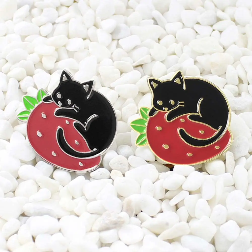 ของขวัญการ์ตูนสําหรับผู้หญิงผู้ชาย Badge Pin สตรอเบอร์รี่ Lapel Pin เครื่องประดับเข็มกลัดปกเข็มกลัด Pin เข็มกลัดแมวเคลือบ Pin