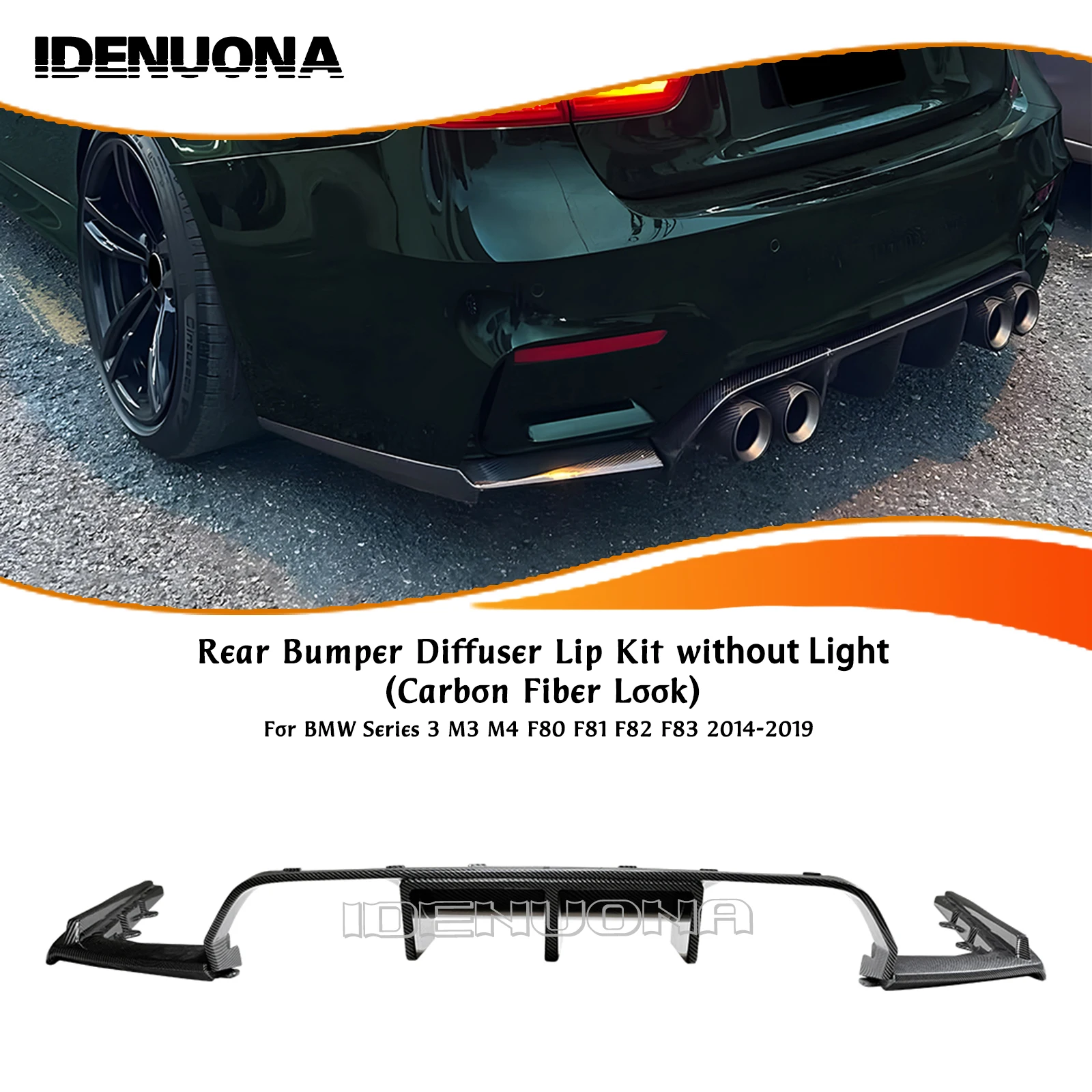 

Carbon Fiber Look/Gloss Black Rear Bumper Diffuser Lip Tail Boot Spoiler Splitter Guard For 2014-2019 BMW F80 M3 F81 F82 F83 M4