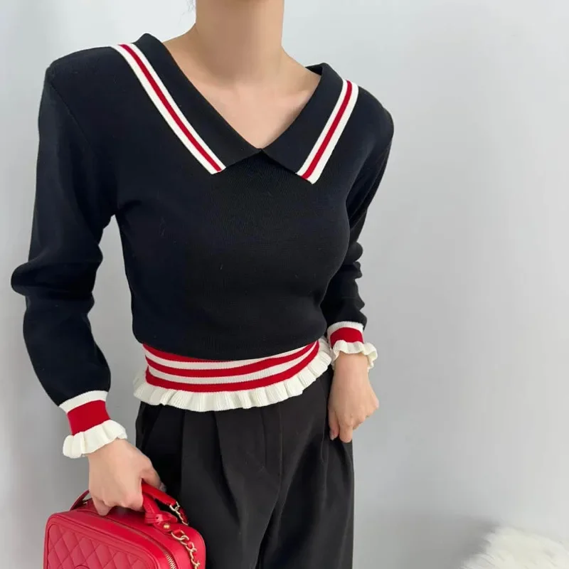 Hit Color Laple Ropa Mujer Fungus Long Sleeve Roupas Feminina Autumn Woman 2024 New Tops Sweet Sweater Korean Chic Sueteres