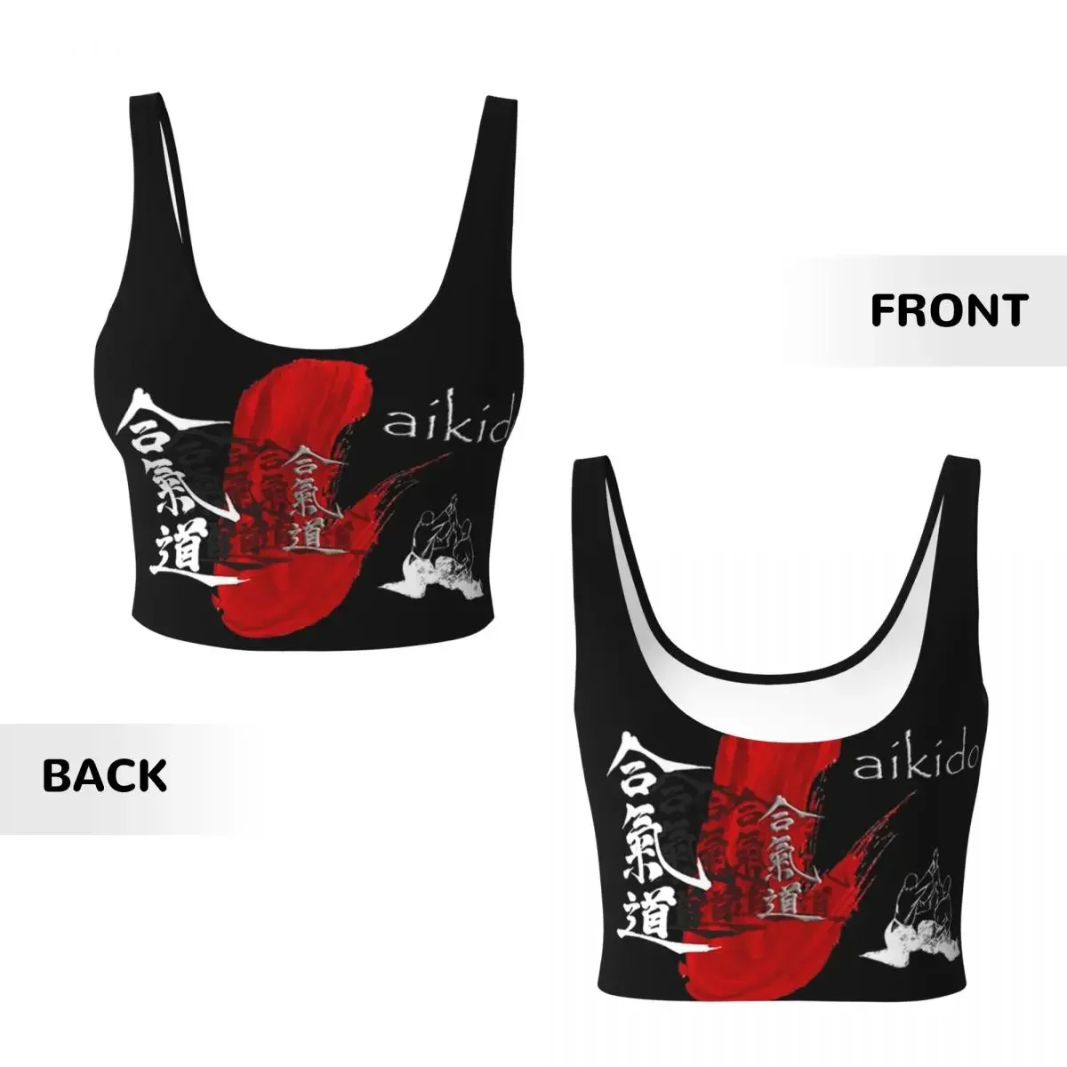 Custom Aikido Red Stroke - Martial Arts Design Art Women Sports Vest Bra Gym Workout High Impact Yoga Crop Tank Tops