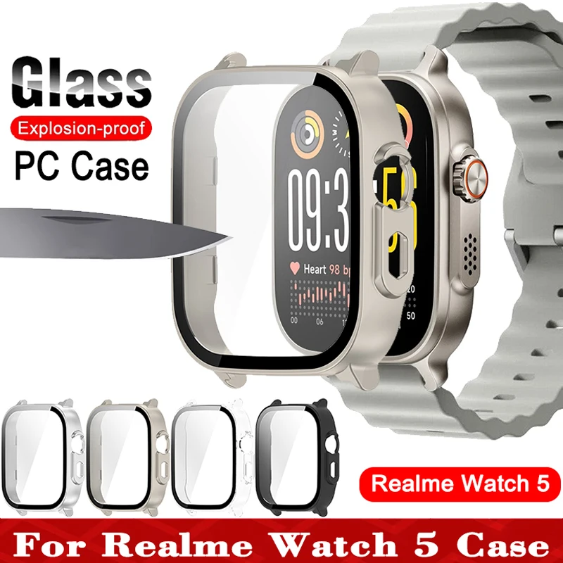 

Жесткий чехол из поликарбоната + закаленное стекло для Realme Watch 5, бампер, защитный чехол с полным покрытием для Realme Watch 5, защитная пленка для экрана, аксессуар
