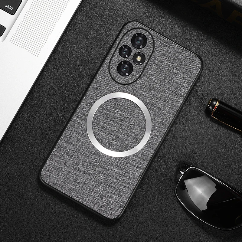 Luxury Fabric Cloth For Magsafe Wireless Charging Magnetic Phone Case For Honor 200 Pro Honor200 Pro 5G Soft Back Cover