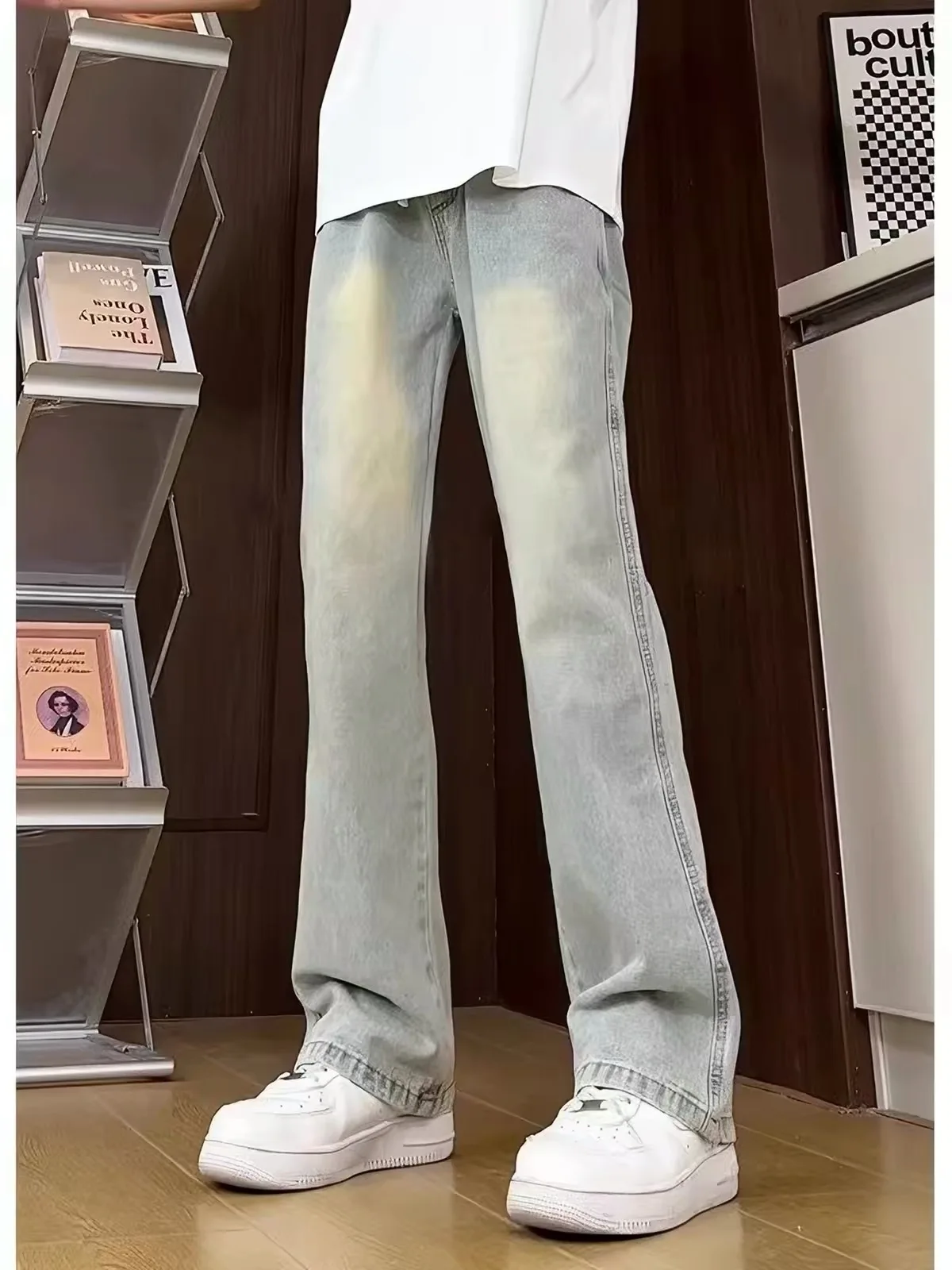 Vintage Yellow Mud Slim Straight Jeans Women's Autumn Winter New Large Size Junior High School Students Long Pants