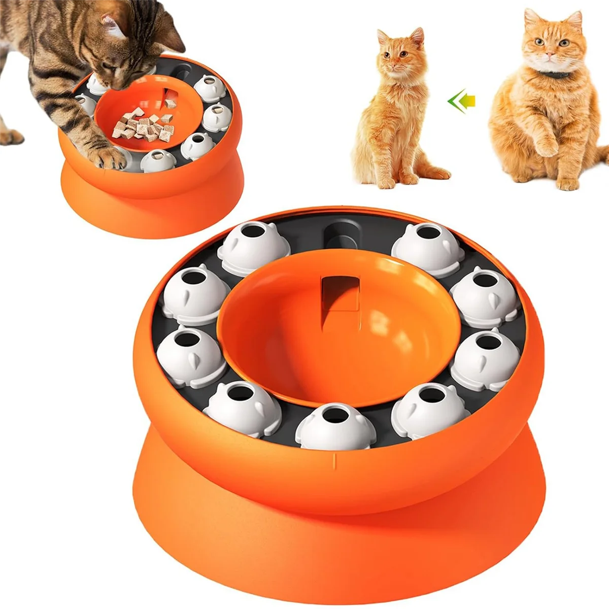 Cat Slow Feeder,Cat Dog Food Bowls,Cat Puzzles Feeder Rotating Slow Feeder,Food Bowls Slow Eating Cat Feeder-Orange