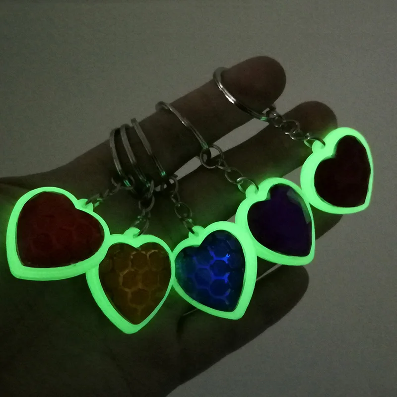 20PCS Rhinestone Keychain Glowing in the Dark Heart Circle Keyring Fashion Women Men Jewelry Car Key Accessories Friend Key GIft