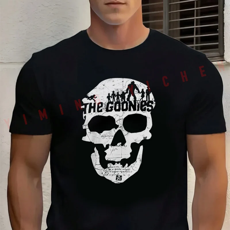 

The Goonies & Big Skull Map Graphic Motorcycle Cotton T-shirt Short Sleeve Casual Basic O-Neck Breathable Unisex Tops
