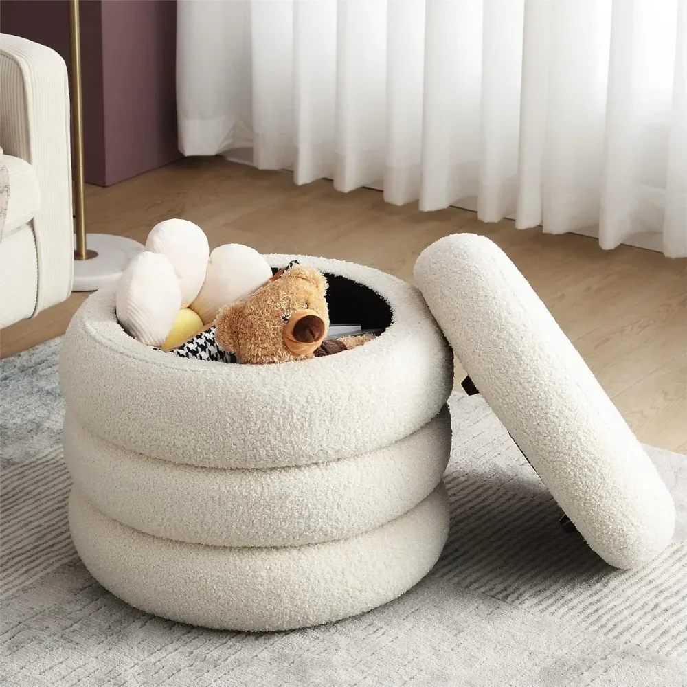 

%A Footstool storage, cushioned living room footstool seat, beige dressing table stool, tufted footstool with detachable lid