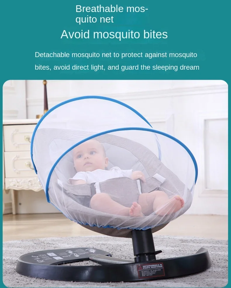 Cuna de bebé con manivela manual, mecedora ergonómica con mosquitera, juguetes para dormir, chupete, reclinable