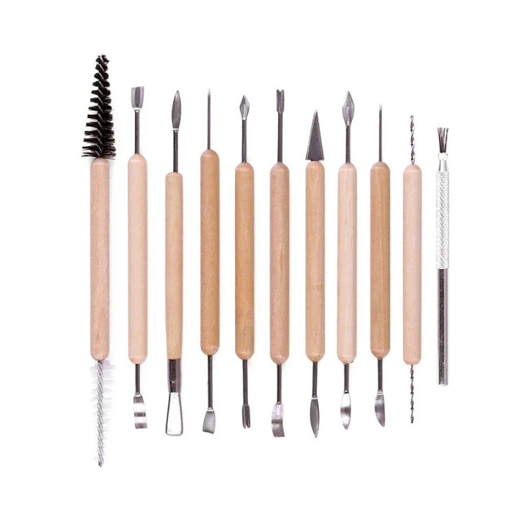 21Pcs Wooden Handle Clay Pottery Sculpting Tools Polymer Clay Sculpting Tools Set DIY Ceramic Tools for Potters Sculpture Kit