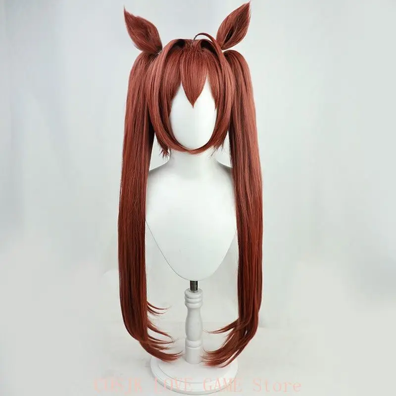 Pretty Derby Daiwa Scarlet Cosplay Wig Ear Tail Double Ponytail Crown Headwear for Women Halloween Party Carnival Role Play Wig