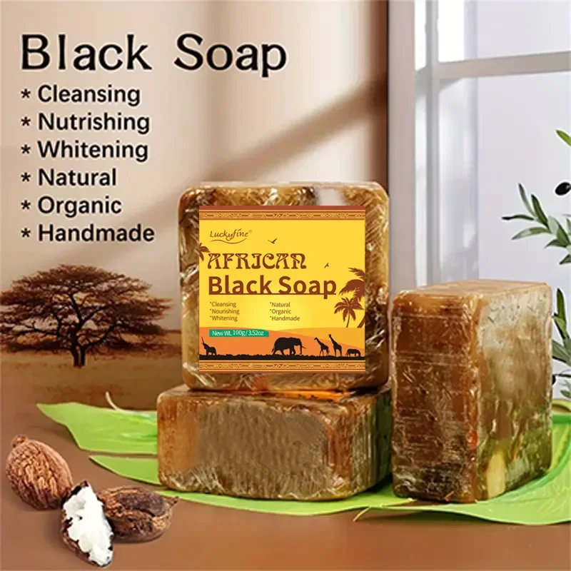 African Black Soap Relieve Dry Rough Delicate Skin Body Cleansing Hand Soap Deep Cleansing Exfoliator