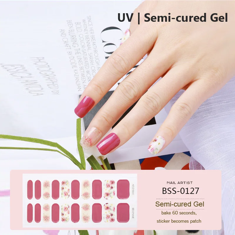 20 Strips Gel Nail Wraps Semi-cured Gel Nail Art Stickers Line Foil Decoration UV Lamp Required Nail Decals Full Cover  Nail Art