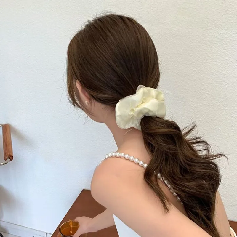 Corda elegante de cabelo organza para mulheres, design simples plissado, scrunchie coreano, acessório menina, novo, 1pc