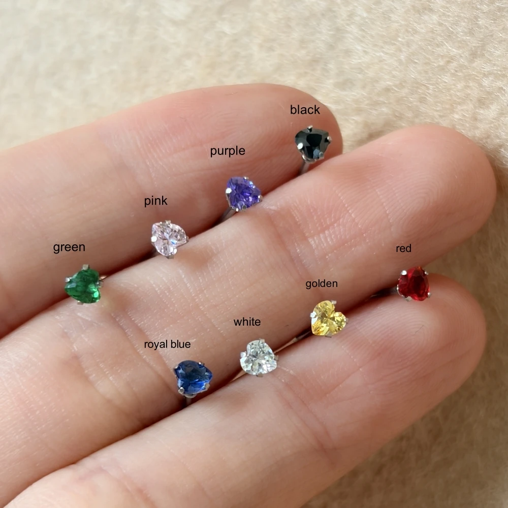 7hy7 Mini 3mm Herzförmige Zirkon-Ohrstecker mit Push-Back-Verschluss, Edelstahlnadel, schlichte Ohrringe zur Auswahl – Detail 1