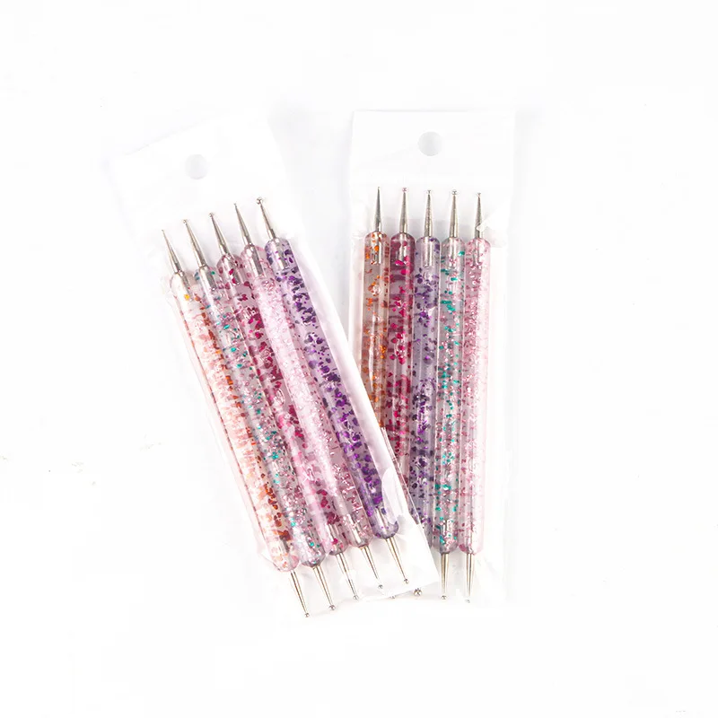 5Pcs Nail Art Dotting Pen Crystal Beads Handle UV Gel Brush Dual-ended Drawing Painting Rhinestones Gems Pens Manicure Tools