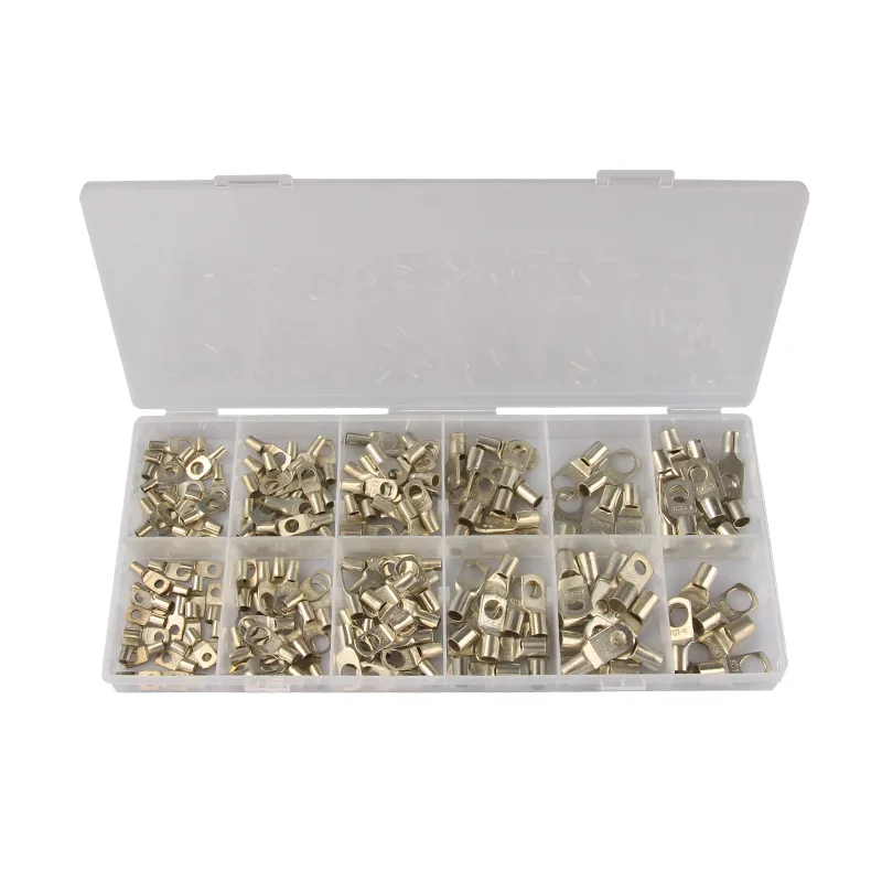 170pcs Tinned Copper Battery Terminal Lugs SC10-6 SC16-8 SC25-8 Cable Connectors for Automotive Solar Marine Wiring