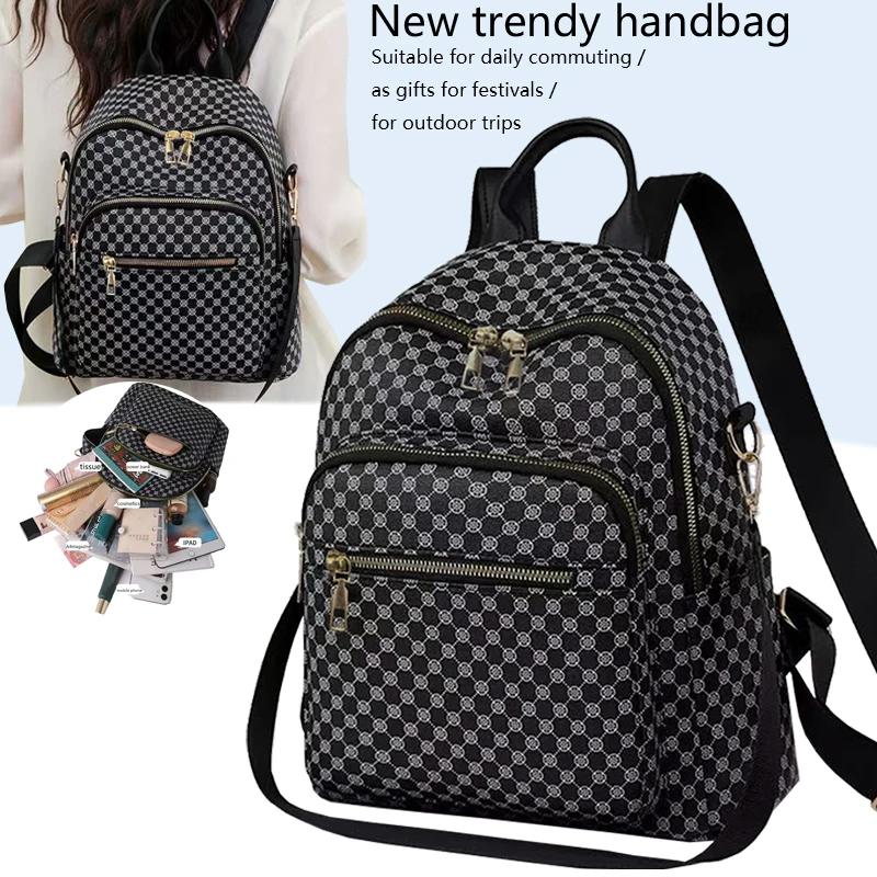 Chic Vintage Geometric Pattern PU Backpack Top Carry Handle, Portable Rucksack for Street Style Weekend Outdoor Errands