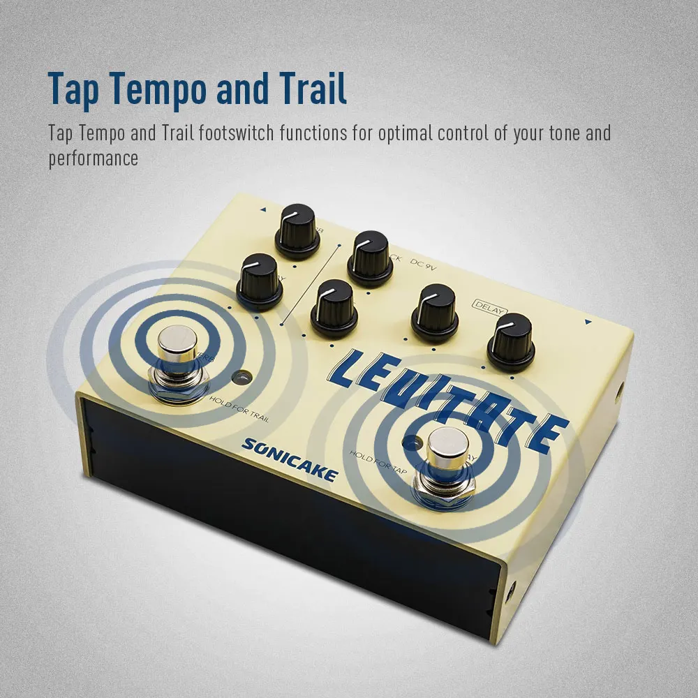 SONICAKE Levitate Dual Footswitch Stompbox Digital Delay dan Reverb Pedal Efek Gitar Hadiah QDS-02