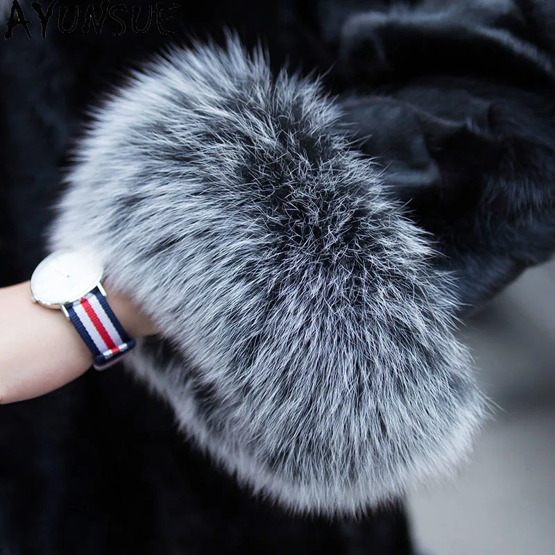 AYUNSUE réel manteau de fourrure de vison femmes vêtements veste d'hiver veste de fourrure chaude mi-longue femmes manteaux 100% col de fourrure de renard Шуба Ж Döncud
