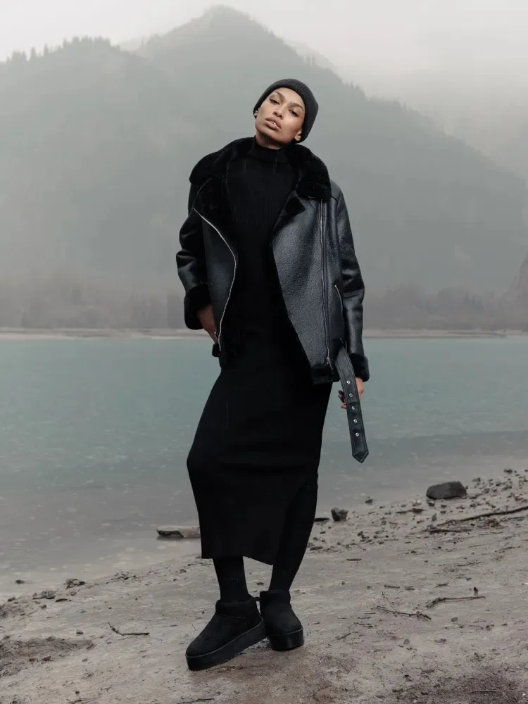 معطف شتوي نسائي من جلد الغنم الصناعي للنساء سترة جلدية معاطف وسترات شتوية جديدة للطيار