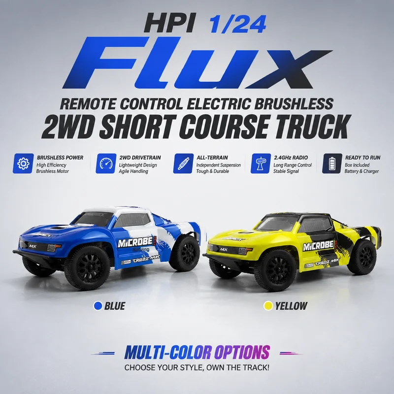 HPI Maverick MICROBE SC Flux 1/24 Brushless 2WD Short Course Truck Car, Hobby Grade Remote Control Vehicle, Adults Racing Toy