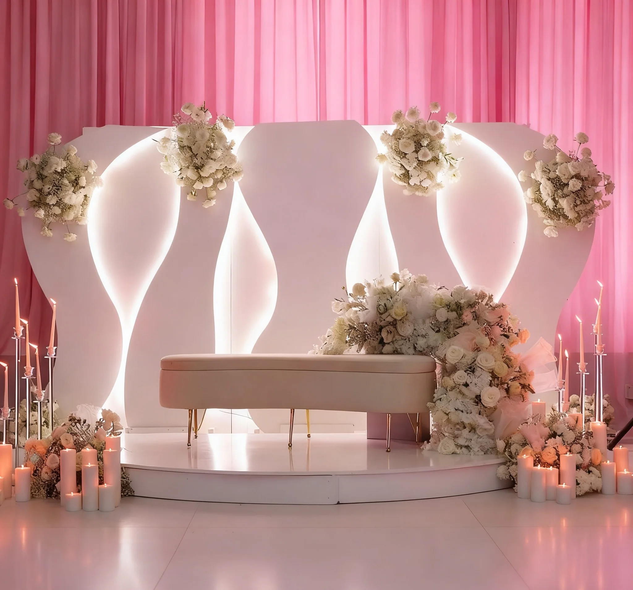FSDKX Luxury Backdrop Wedding Stage Background 3d Led PVC White Ripple Arch Backdrop