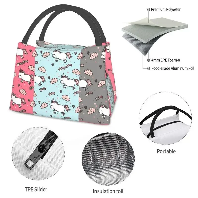 Doodle Unicorns Pattern Insulated Lunch Tote Bag for Women Resuable Thermal Cooler Bento Box Hospital Office image 5