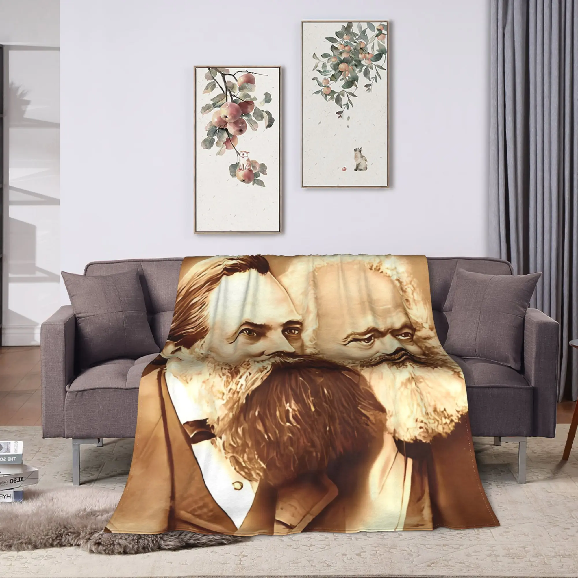 Warm Blanket Travel Office Karl Marx Engels and Lenin Throw Blanket  Flannel Bedspread For Couch Chair Fashion Sofa Bed Cover