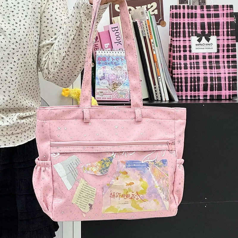 Generic Star Pattern Ita Bag Large Capacity Canvas Tote Bag Japanese Style Anime Transparent Pocket Shoulder Handbag For Women