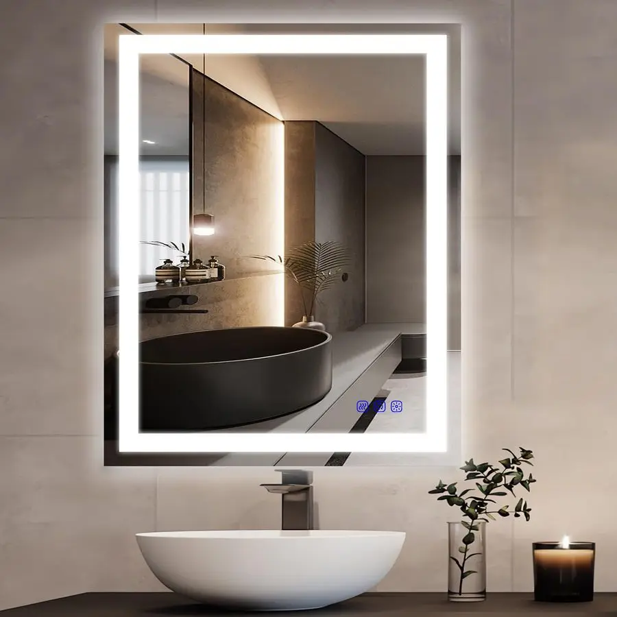 

LED Bathroom Mirror with Lights Frontlit Smart LED Mirror Bathroom for Wall Lighted Vanity Makeup Mirror with 3Color Stepless Di