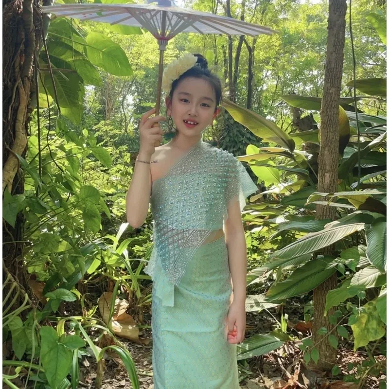 Thailand Myanmar children Dai clothing set Thai Traditional Clothing for girl Stage Performance National Outfit Ethnic Costume