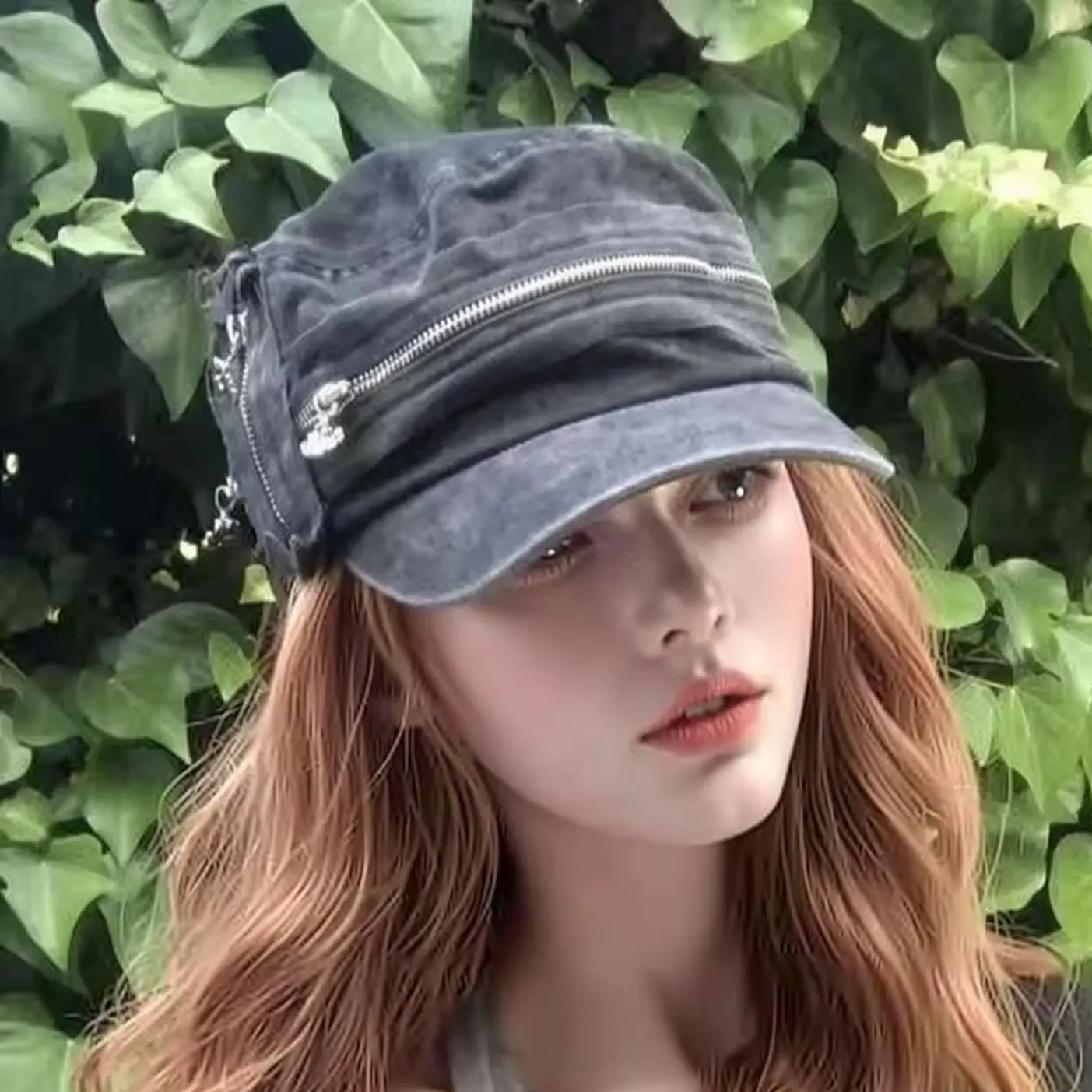 Retro Riveted Zipper Flat Duckbill Cap, Stylish Casual Hat for Men Women Daily Outdoor Street Wear