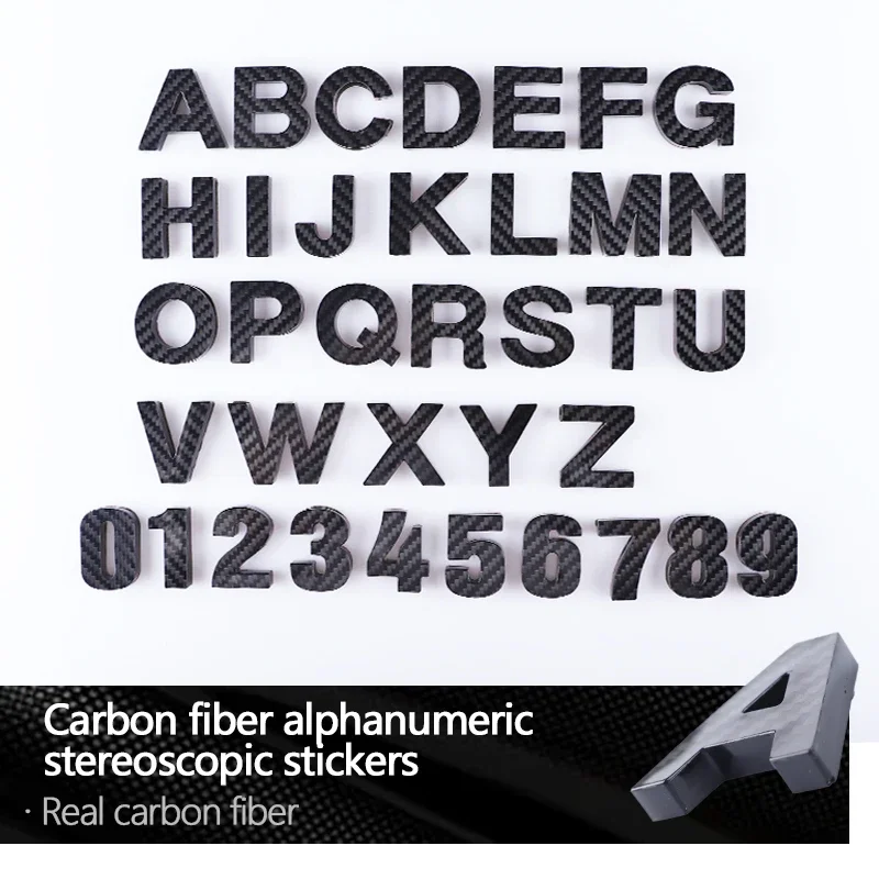 

40MM 3D DIY Real Carbon Fiber Sticker Alphabet Emblem Sticker Numbers Chrome Labeling Car Sticker Digital Badge Accessories