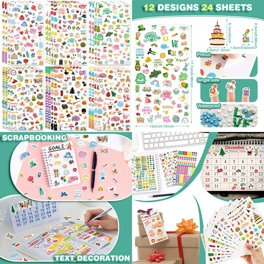 

24 Sheets 1700+ Holiday Seasonal Stickers for Daily Planner Cute Calendar Decorative Stickers Pack with 12 Unique Styles Ideal