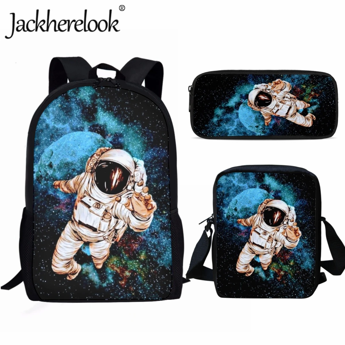 Jackherelook Children\'s School Bags Starry Astronaut Pattern Cartoon Backpack Kids School Book Bags Set Leisure Travel Knapsack